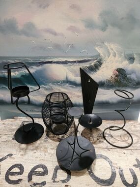 Decorative Black Metal Candle Holders Set Of 5